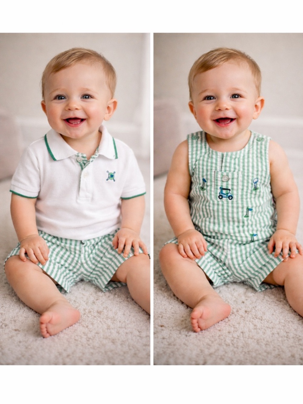 Little Me 3pc Baby Boy Outfit 6M Golf Set Seersucker Shorts Polo Romper